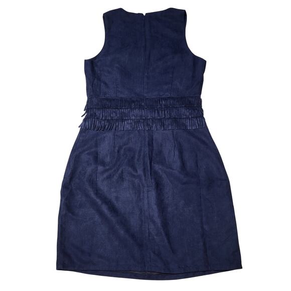 Julie Brown Faux Suede Fringe Waist Mini Sheath Dress Navy Blue Sleeveless 2 XS - Picture 2 of 8